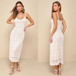 Lulu's White Crochet Midi Dress